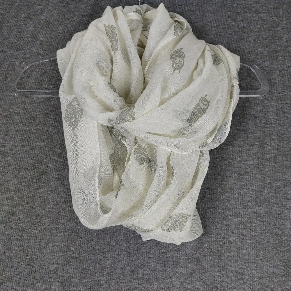 MANHATTAN SCARF COMPANY WOMENS WHITE GRAY SHEER INFINITY OWL PRINT SCARF 29×69